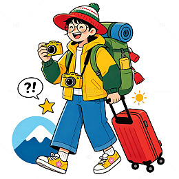 户外旅行探险卡通人物插画免扣素材