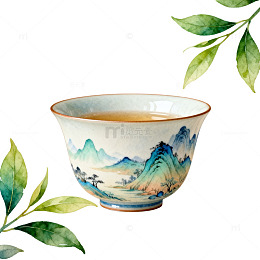 山水风景瓷杯装饰图案