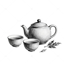 素描静物茶具绘画作品