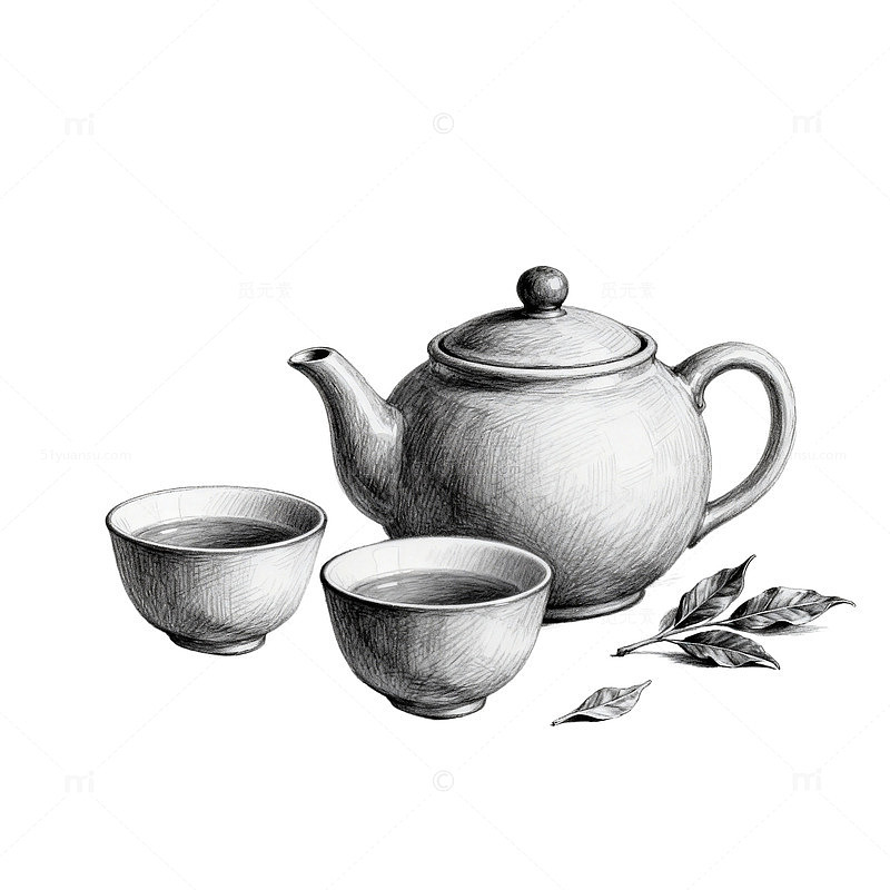 素描静物茶具绘画作品