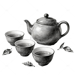 素描静物茶具绘画作品