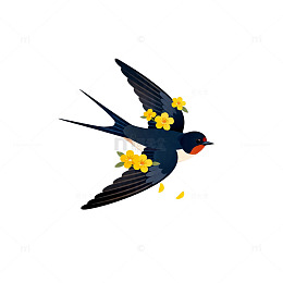 燕子与花朵插画设计