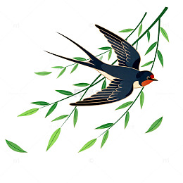燕子柳叶插画设计素材