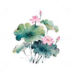 水墨荷花中国画风格绘画素材