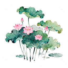 水墨荷花中国画风绘画素材