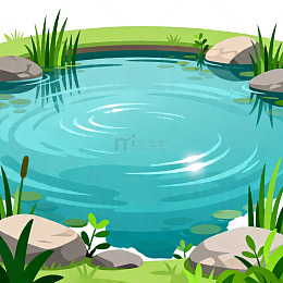 卡通池塘风光插画
