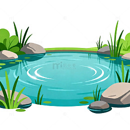 卡通池塘景观插画素材