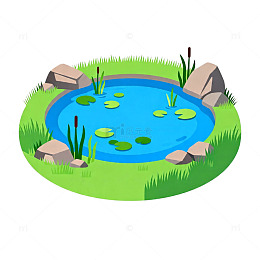 卡通池塘景观矢量插画