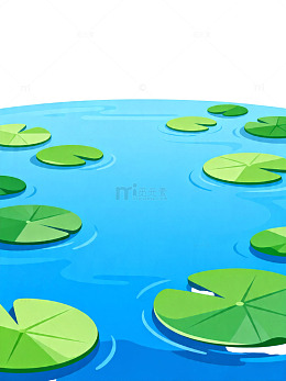 卡通水面荷叶插画