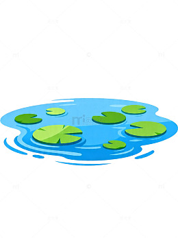 卡通风格池塘荷叶插画