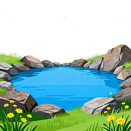 卡通风格水池草地插画素材