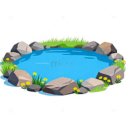 卡通风格小池塘景观矢量素材