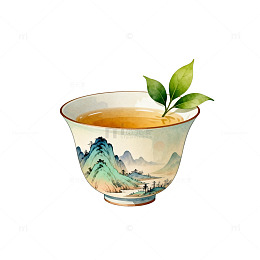 山水画茶杯艺术插画