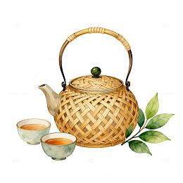 竹编茶壶茶具插画