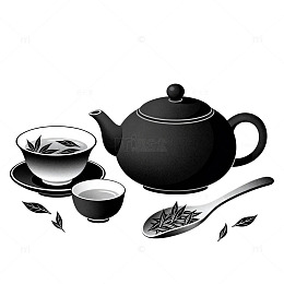 黑白水墨茶具插画设计元素