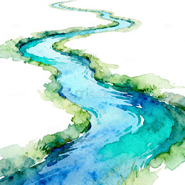 水彩河流自然风光