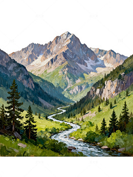 山水风景水彩画