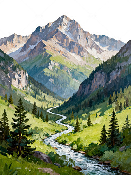 山水画风景插画自然风光