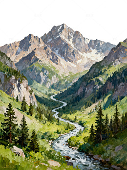 山水风景油画创作