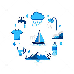 蓝色系水元素插画设计素材