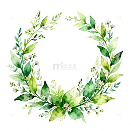 绿色花环水彩画装饰素材