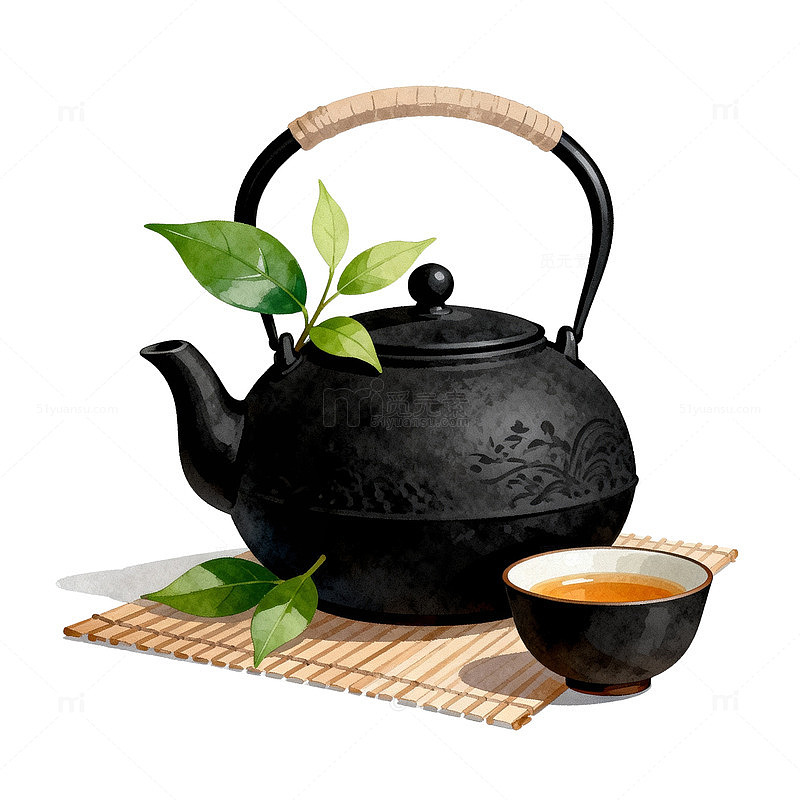 水墨风茶具插画设计元素