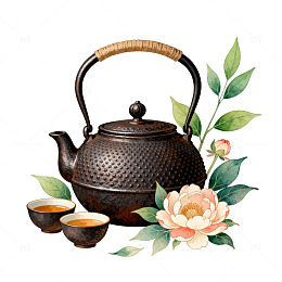传统茶具水彩画素材