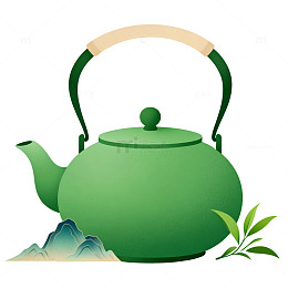 中国风绿色茶壶插画设计元素
