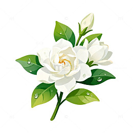插画风格白色花朵绿叶素材