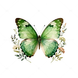 水彩绿蝶花卉图案设计素材
