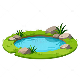 卡通池塘景观矢量素材