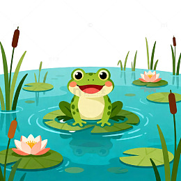 卡通青蛙荷叶池塘插画
