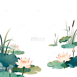 水墨荷花池塘插画设计素材