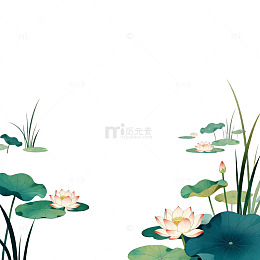 水墨荷花池塘插画