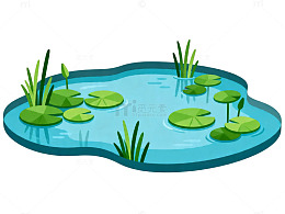 卡通风格池塘荷叶插画