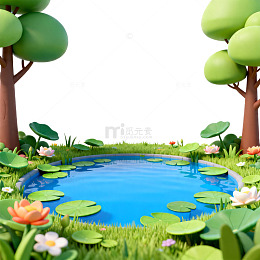 卡通风森林池塘景观插画素材