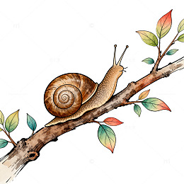 手绘蜗牛树枝插画素材