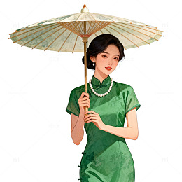古典旗袍美女插画设计素材