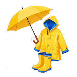 卡通雨衣雨靴雨伞组合插画