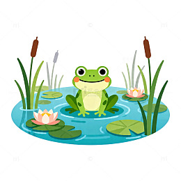 卡通青蛙池塘插画