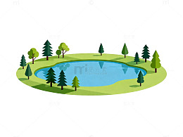 扁平风森林湖泊插画