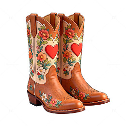 西部牛仔靴花卉图案设计