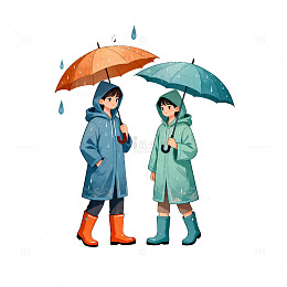 雨中漫步卡通插画设计素材