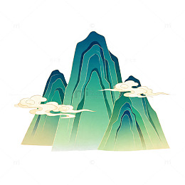 国潮风山水画矢量插画