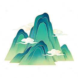青绿山水画风格矢量图