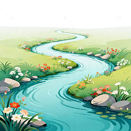卡通小河自然风光插画
