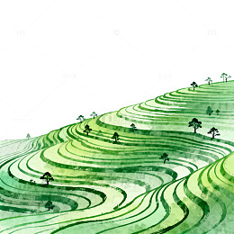 水彩梯田风光