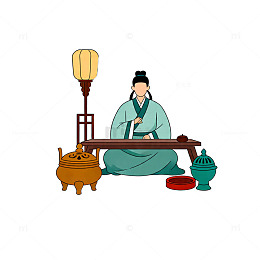 古风古琴演奏插画