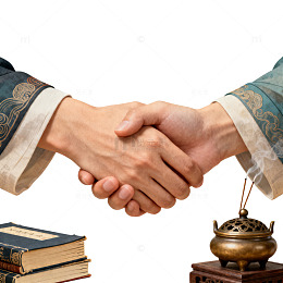 传统服饰握手合作