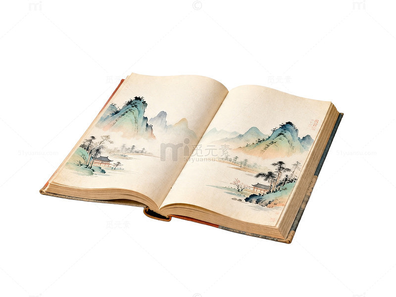 水墨山水古书插画素材